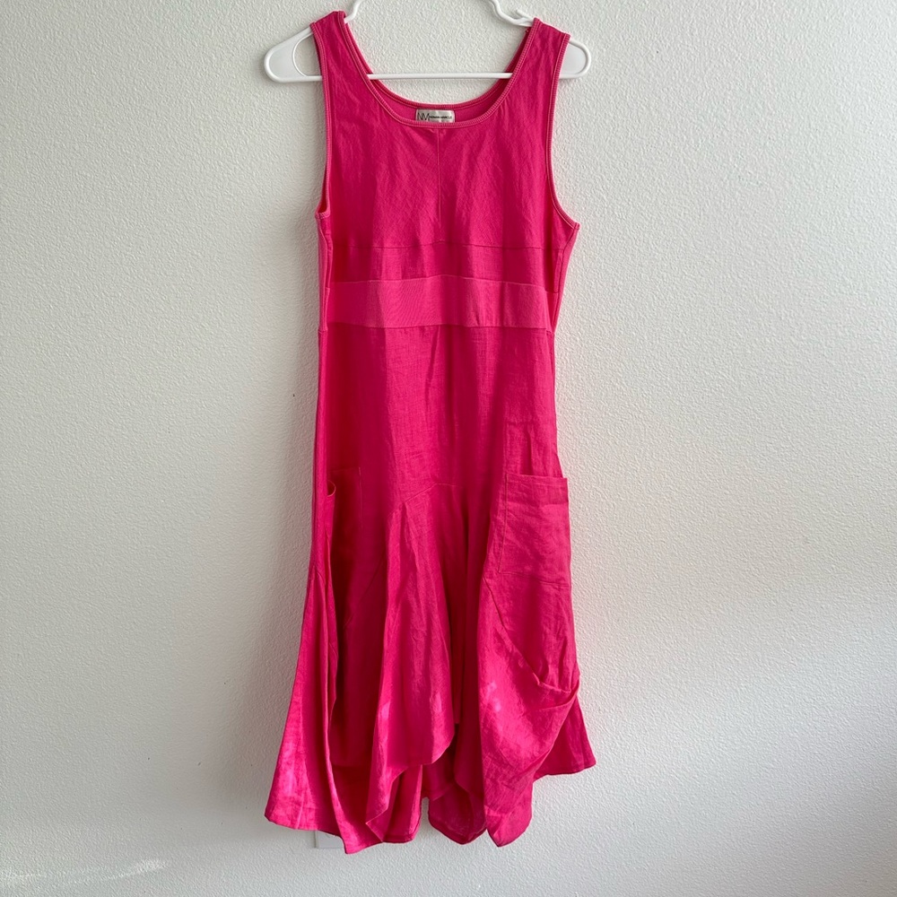 Neiman Marcus Midi Linen Dress | Pink | Size Medium